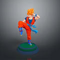 Orange Haired Anime Character In Blue Top Red Pants Kicking Pose On Green Base Figure