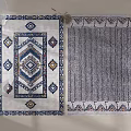 Square Rugs with Geometric Patterns Blue White Yellow and Striped Gray White Decorative Borders