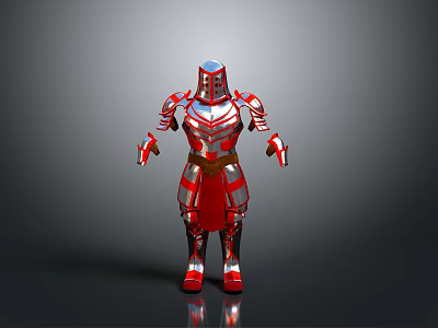 Shiny Red And Silver Medieval Knight Armor As Warrior Battle Weapon Gear 3d model