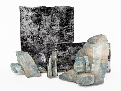 Natural Stone And Wood Pieces With Varied Textures And Organic Shapes 3d model