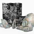 Natural Stone And Wood Pieces With Varied Textures And Organic Shapes