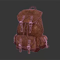 Vintage Red Leather Backpack With Multiple Pockets And Buckle Straps Design 3d model