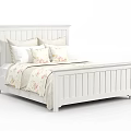 White Double Bed With Panel Headboard And Floral Pattern Bedspread Decorative Pillows 3d model