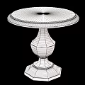 Stylish Round Wooden Side Table With Black Carved Geometric Base 3d model