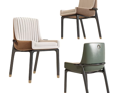 Modern Leisure Chairs With Beige Green White Stripe Upholstered Seats And Black Legs 3d model