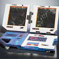 Dual Screen Open Television Design With Blue White Body And Orange Borders And Colorful Buttons