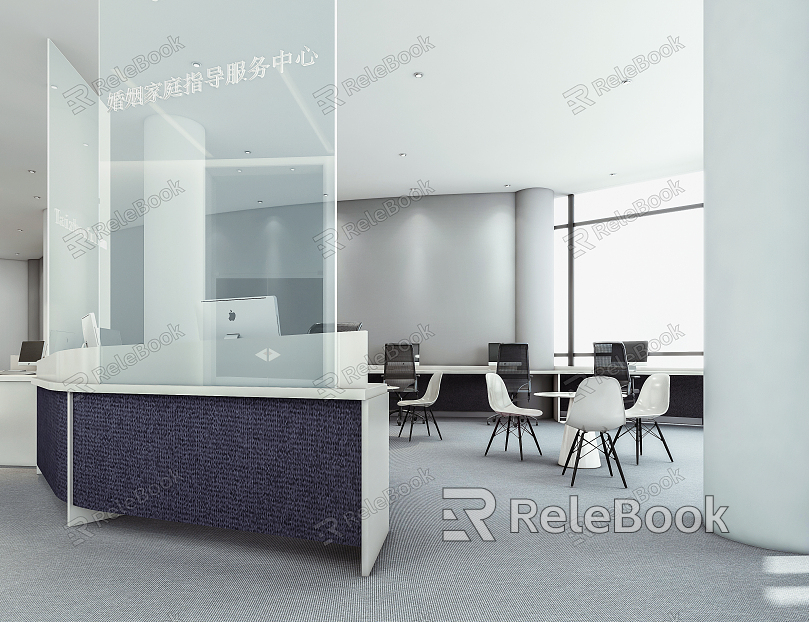 Modern public office area, office hall, front desk model