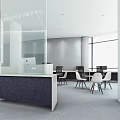 Modern Public Office Space Interior With Reception Desk Work Desks And Large Windows 3d model