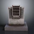 Rusty Old Metal Household Appliance Featuring Grille Design On Cracked Surface And Gray Base