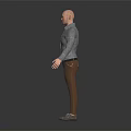 3D Male Character Standing In Gray Plaid Shirt Brown Pants Gray Shoes On Black Background