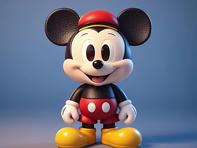 Man Standing With Mickey Mouse Plush Toy Red Hat Black Ears Yellow Shoes 3d model