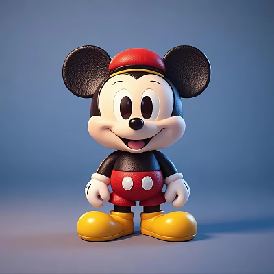 Man Standing With Mickey Mouse Plush Toy Red Hat Black Ears Yellow Shoes 3d model
