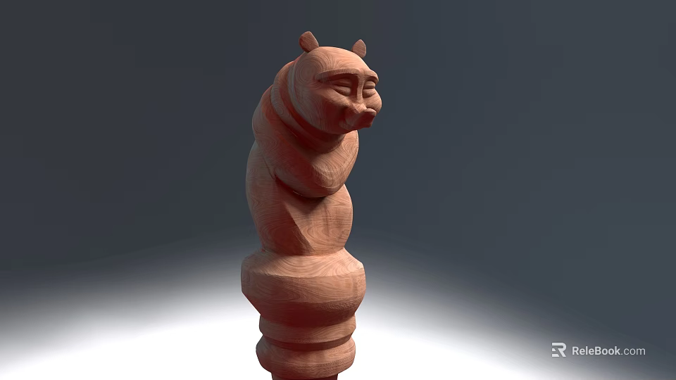 Handcrafted Wooden Bear Sculpture Carving With Stacked Rings And Base 3d model 
