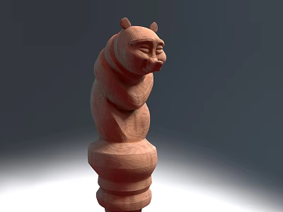 Handcrafted Wooden Bear Sculpture Carving With Stacked Rings And Base 3d model