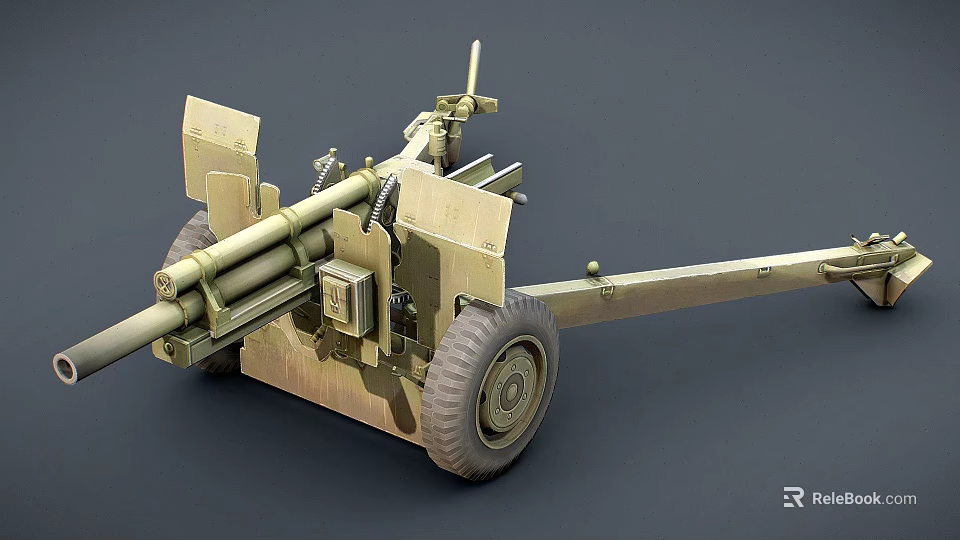 Vintage Military Cannon With Wheeled Base And Long Barrel Structure 3d model 