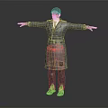 Male Character In Long Coat With Hat And Arms Outstretched On Dark Gradient Background 3d model