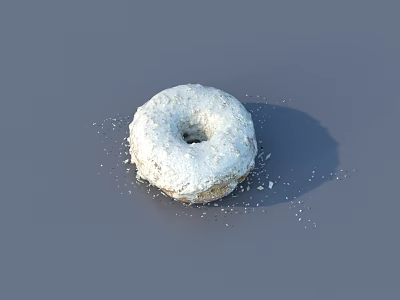 Freshly Baked Donut With Powdered Sugar Scattered On Gray Background Surface 3d model