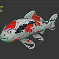 Artistic Koi Fish 3D Model With Red Black White Patterns And Decorative Design 3d model