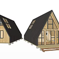 Modern Wooden House Design With Triangular Roof Large Windows And Wooden Deck