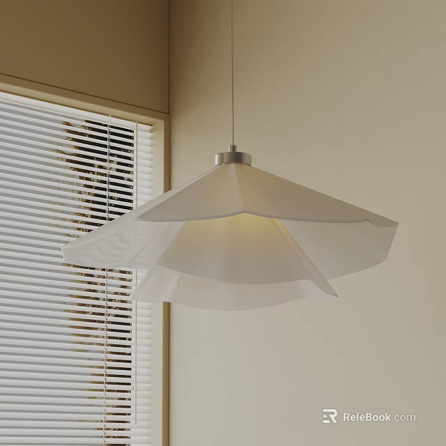 Modern White Pleated Pendant Light Hanging Near Window With Blinds In Room 3d model 