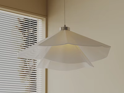 Modern White Pleated Pendant Light Hanging Near Window With Blinds In Room 3d model