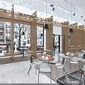 Modern Café Interior With Rattan Columns White Armchairs And Wooden Coffee Tables