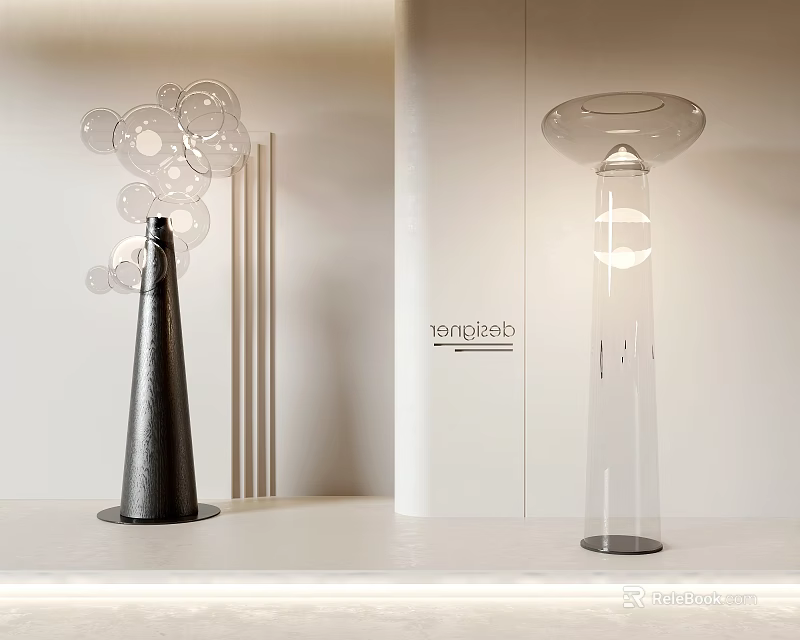 Elegant Modern Artemide Floor Lamps With Transparent Circular Elements And Black Base 3d model 