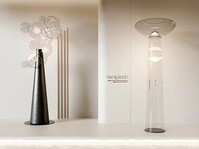 Elegant Modern Artemide Floor Lamps With Transparent Circular Elements And Black Base 3d model