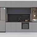 Modern Open Kitchen Interior Design With Glass Door Wine Cabinet And Gray Cabinets