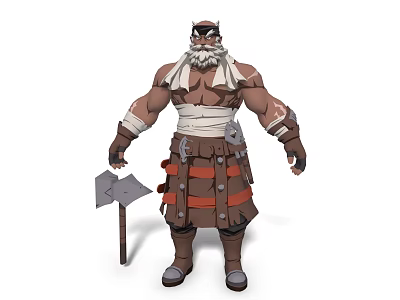 Muscular Bearded Man In Strapped Clothing Holding Axe With Decorative Waist Straps 3d model