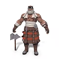 Muscular Bearded Man In Strapped Clothing Holding Axe With Decorative Waist Straps