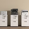 Office Electronics HP Canon Printers Copiers On White File Cabinets Modern Office Workplace Setup 3d model