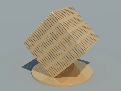 Wooden Geometric Sculpture With Striped Surface Design On Circular Base 3d model