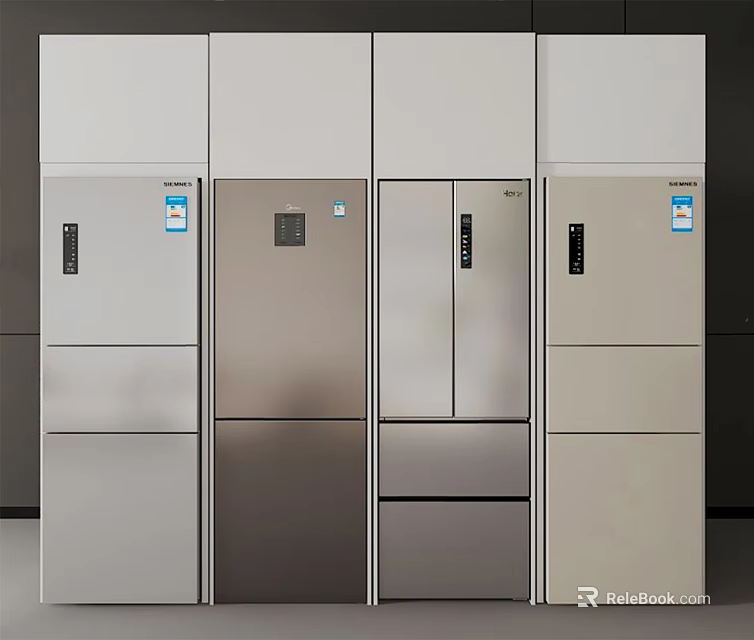 Sleek Modern Refrigerators and Freezers With Multi Door Design and Stainless Steel Finish 3d model 