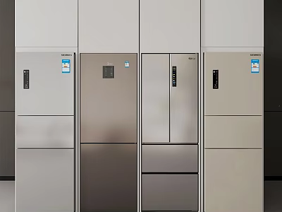 Sleek Modern Refrigerators and Freezers With Multi Door Design and Stainless Steel Finish 3d model