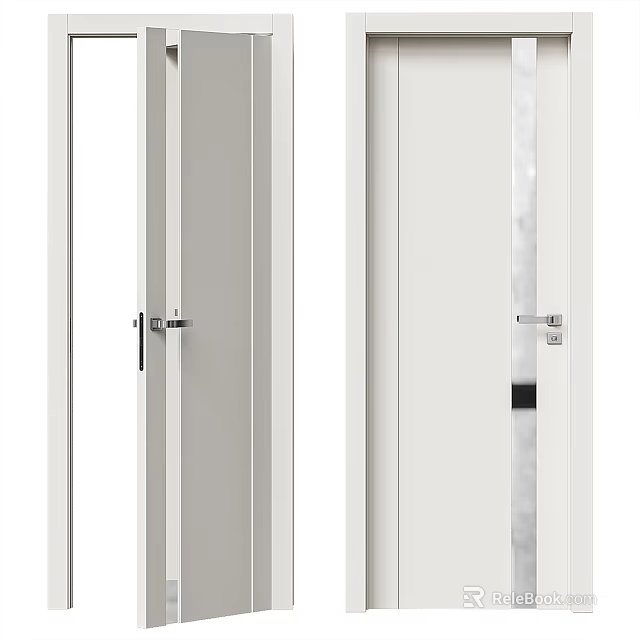 Modern Interior Swing Door Design with White Frame Glass Panel and Metal Handle 3d model 