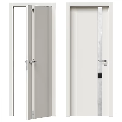 Modern Interior Swing Door Design with White Frame Glass Panel and Metal Handle 3d model