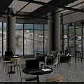 Elegant Modern Café Interior Design With Black Pendant Lights Round Tables And Light Chairs