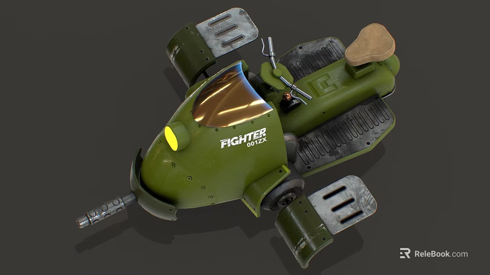 Green Fighter Attack Military Style Vehicle Design With Seat Wheels And Weapon 3d model 