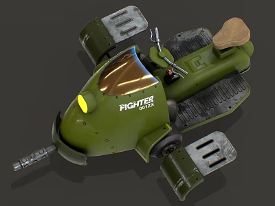 Green Fighter Attack Military Style Vehicle Design With Seat Wheels And Weapon 3d model