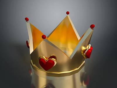 Metal Hardware Tools Golden Crown With Red Heart Ornaments And Shiny Surface 3d model