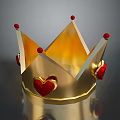 Metal Hardware Tools Golden Crown With Red Heart Ornaments And Shiny Surface