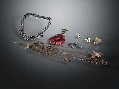 Exquisite Jewelry Collection Featuring Necklace Pendant Earrings Rings And Hairpin With Gemstone Accents 3d model