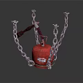 Red Gas Cylinder Secured With Metal Chains And Black Hose