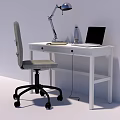 White Desk Setup With Silver Lamp Laptop And Gray Office Chair