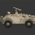 Sand Colored Armored Military Tank With Four Wheels And Top Mounted Machine Gun