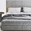 Modern Double Bed With Soft Linen Pillows Gray Blanket And Bedside Table 3d model