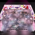 Vibrant Stage Setup With Colorful Backdrop And White Seats 3d model