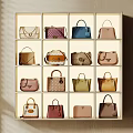 Elegant Bag Display Case Featuring Multiple Designer Handbags In Various Colors And Styles 3d model