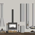 Modern Black Fireplaces With Various Designs Burning Flames And Wood Logs